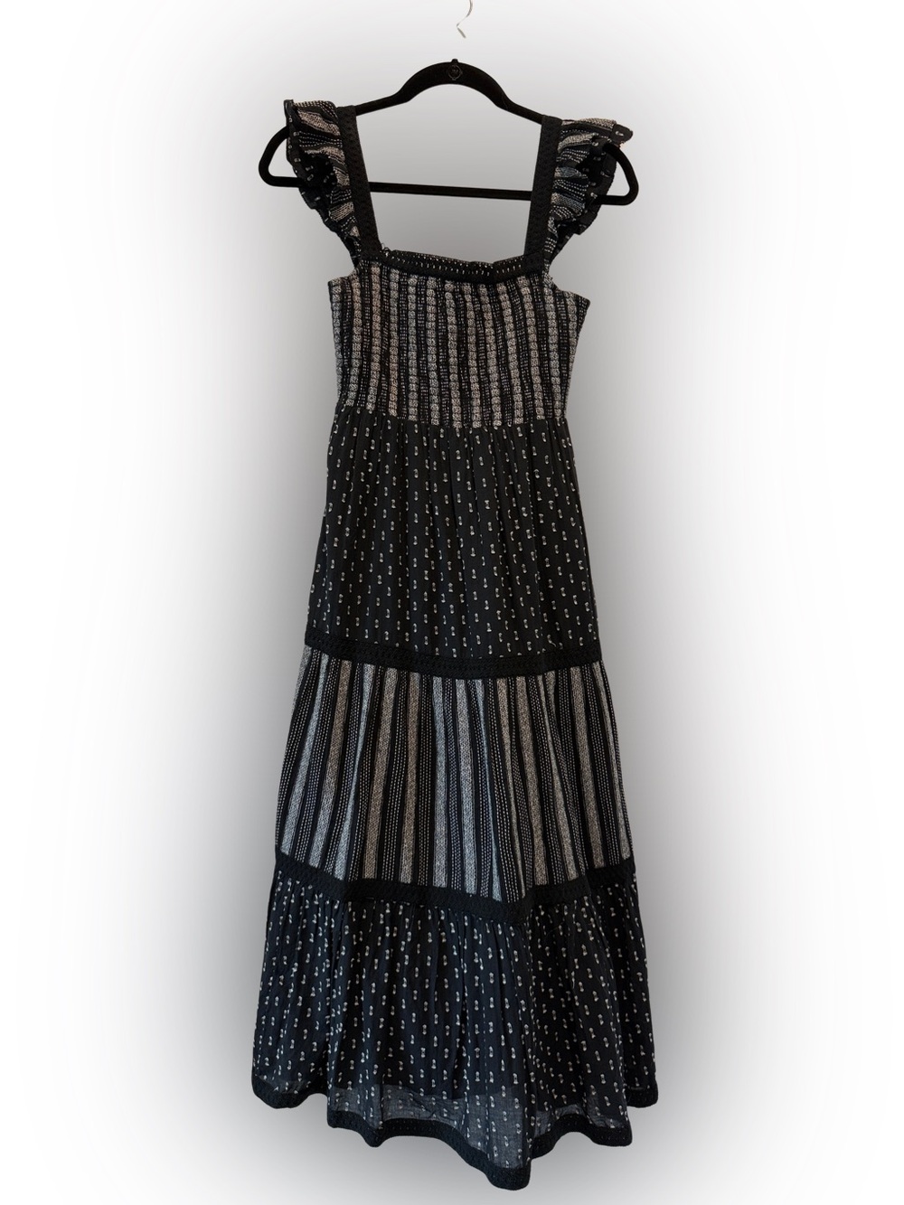 Vineyard Vines Black Tiered Smocked Maxi Dress